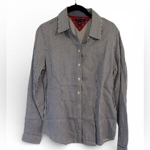 Tommy Hilfiger Women’s striped button up top 
Blue/white Size medium